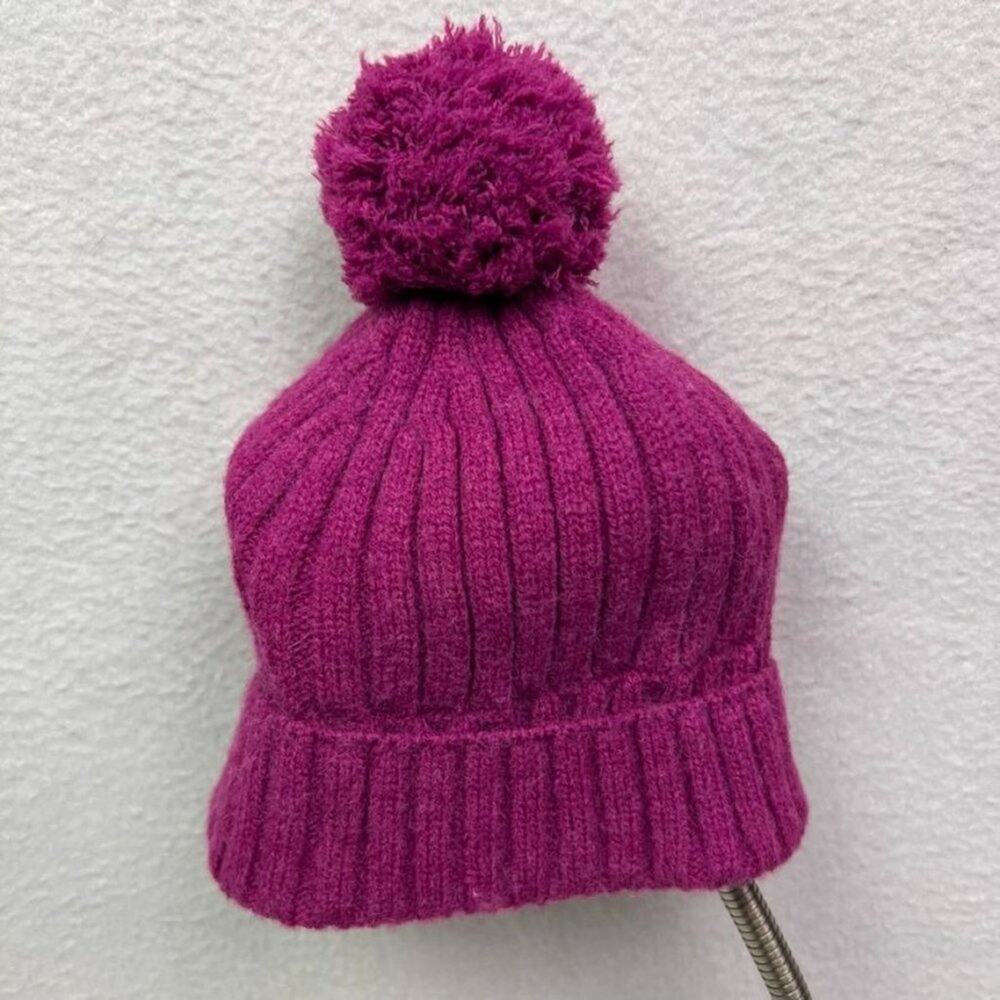 Zara Kids Cuffed Ribbed Knit Pompom Magenta  PInk Hat